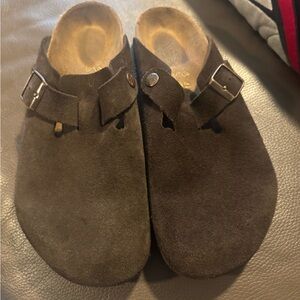 Birkenstock Dark Brown Suede Clogs